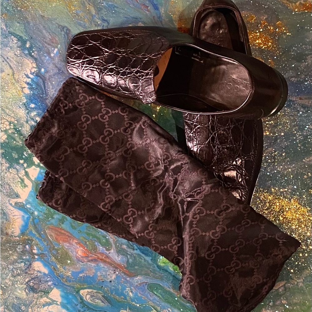 Vintage classic GUCCI Brown Slip-On Loafers with Exotic Texture GUCCI BAG S 10 - Picture 6 of 13